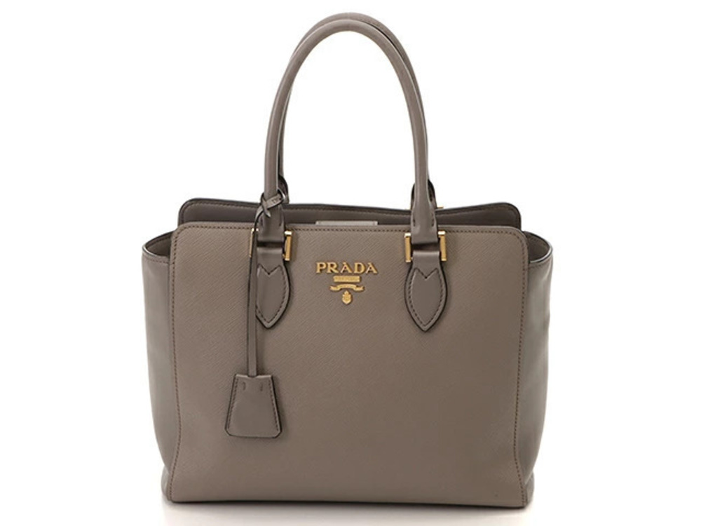 Prada Shoulder Bag Greige Gray Calfskin